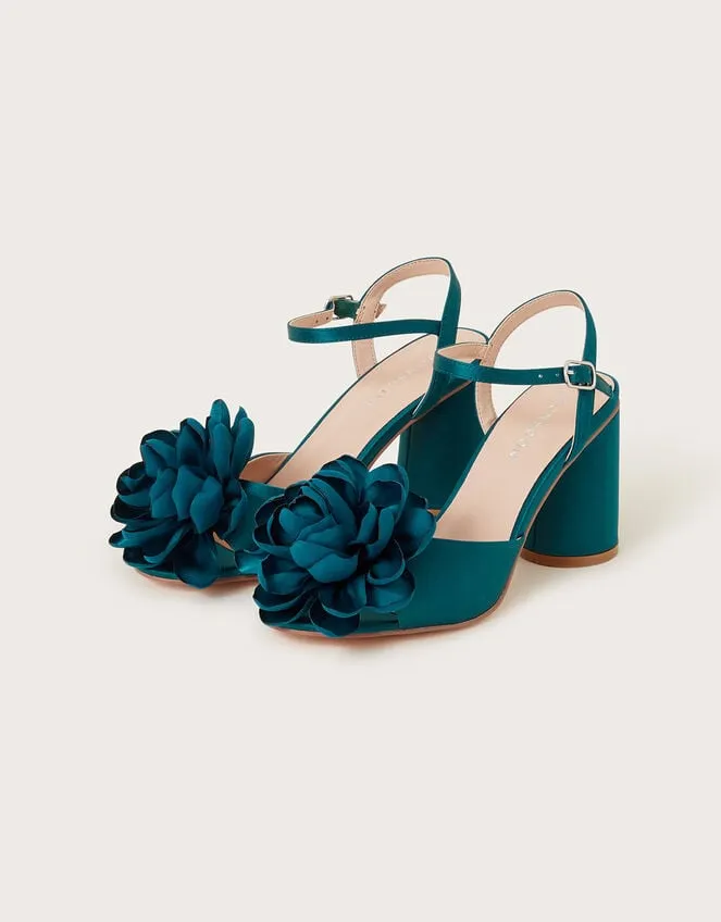 Petal Corsage Satin Heel Sandals Teal Women Monsoon Sandals