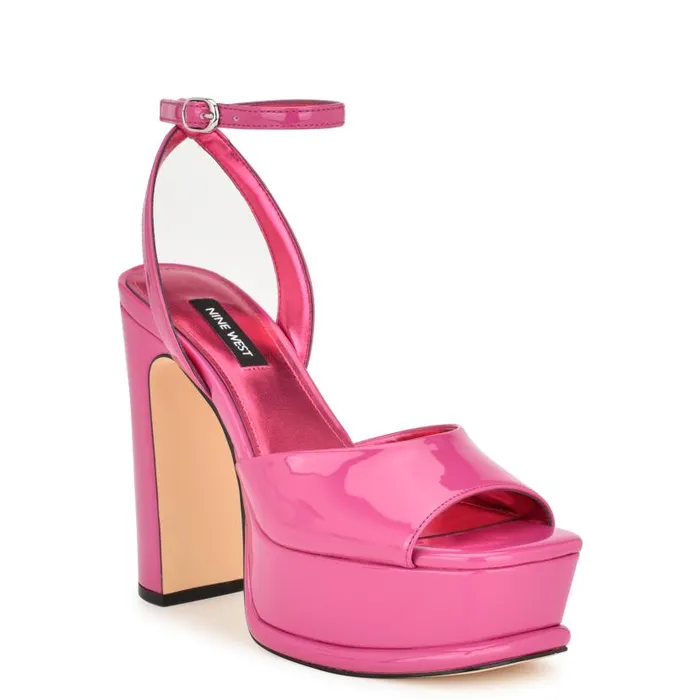Platt Platform Ankle Strap Sandals Pink Patent Women Nine West Sandals
