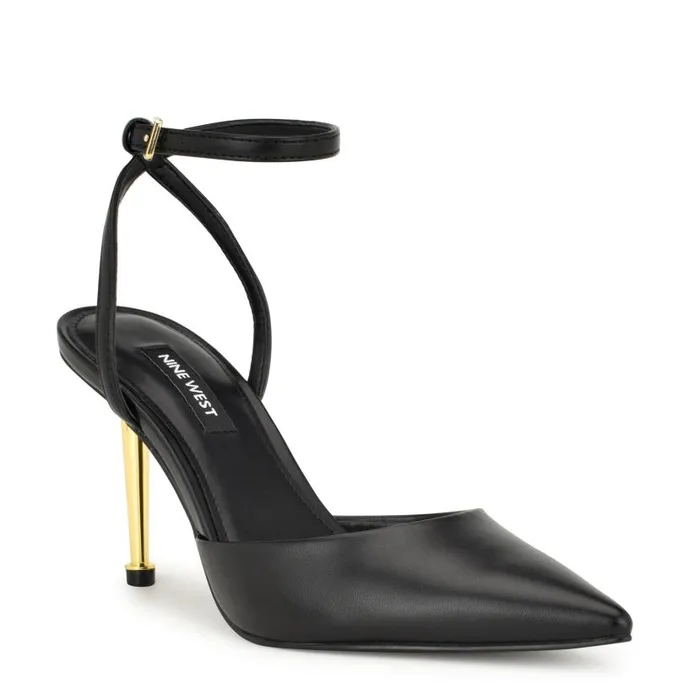 Plaza Ankle Strap Pumps Black Women Nine West Heels