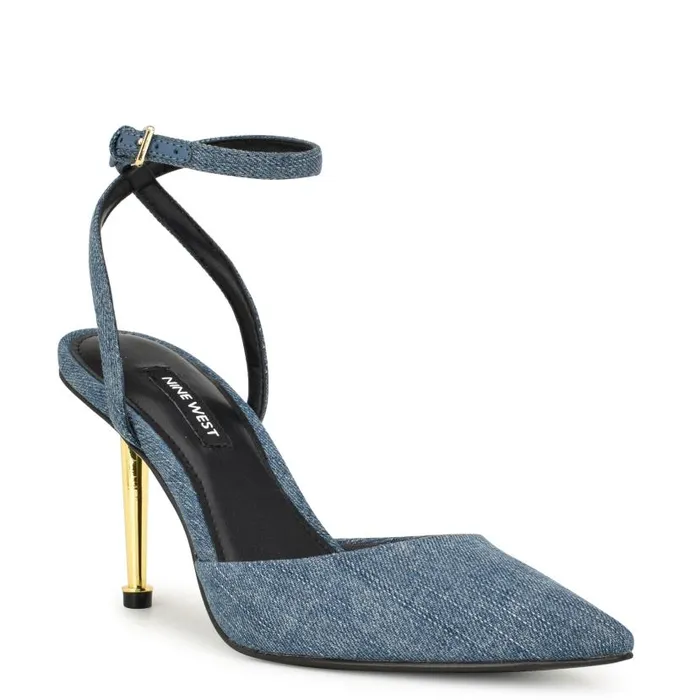 Plaza Ankle Strap Pumps Denim Women Nine West Heels