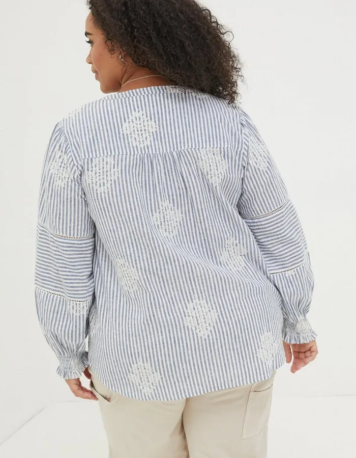 Poppy Stripe Embroidered Blouse Navy Women FatFace Shirts and Blouses