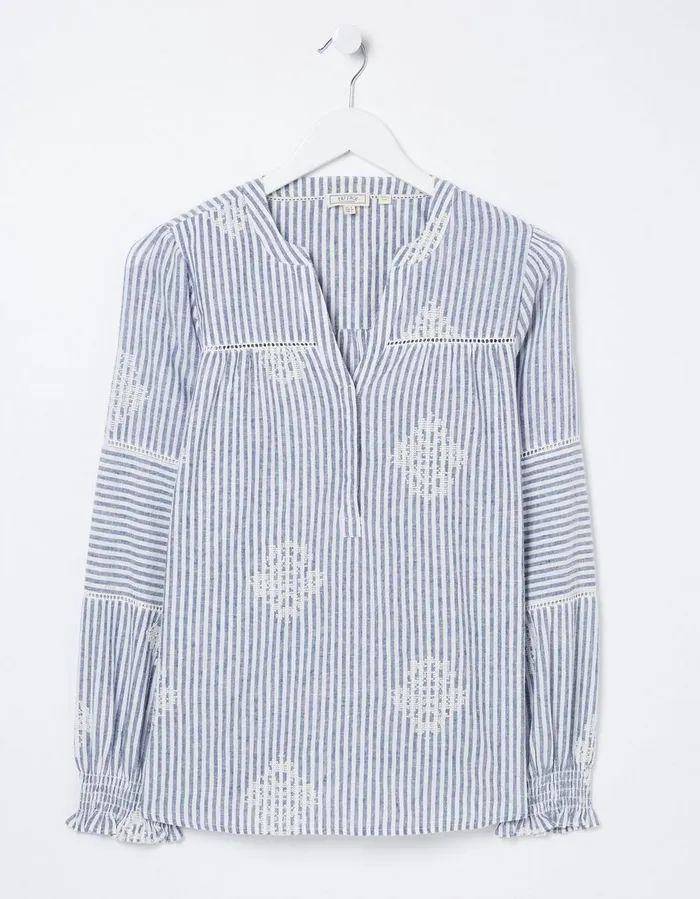 Poppy Stripe Embroidered Blouse Navy Women FatFace Shirts and Blouses