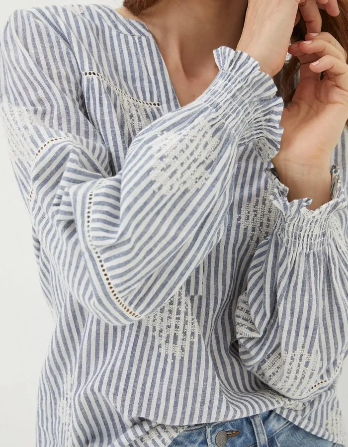 Poppy Stripe Embroidered Blouse Navy Women FatFace Shirts and Blouses