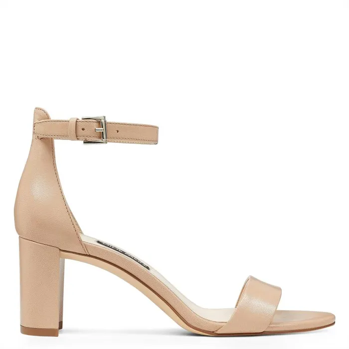 Pruce Ankle Strap Block Heel Sandals Barely Nude Leather Women Nine West Sandals