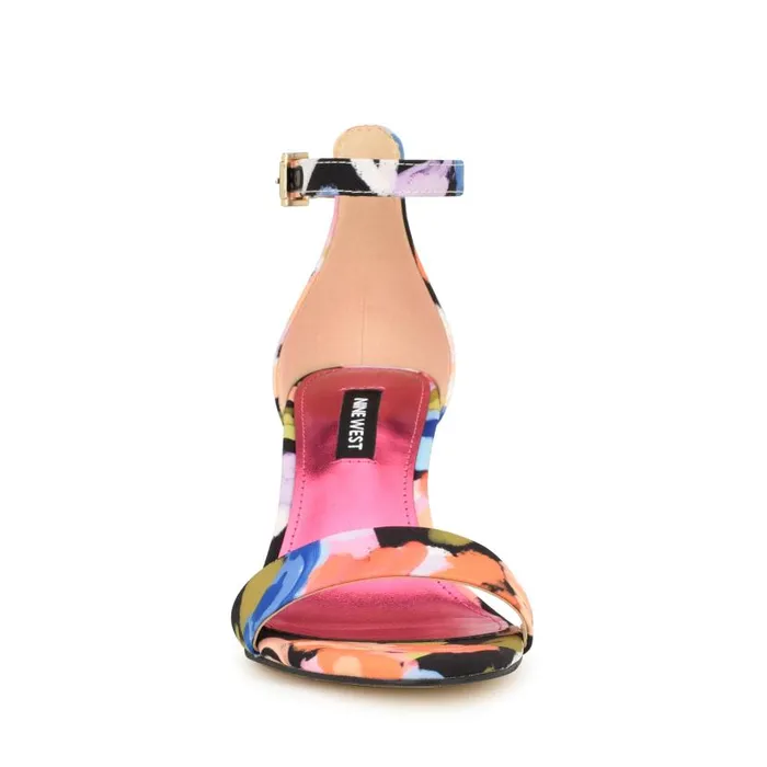 Pruce Ankle Strap Block Heel Sandals Black Floral Women Nine West Sandals