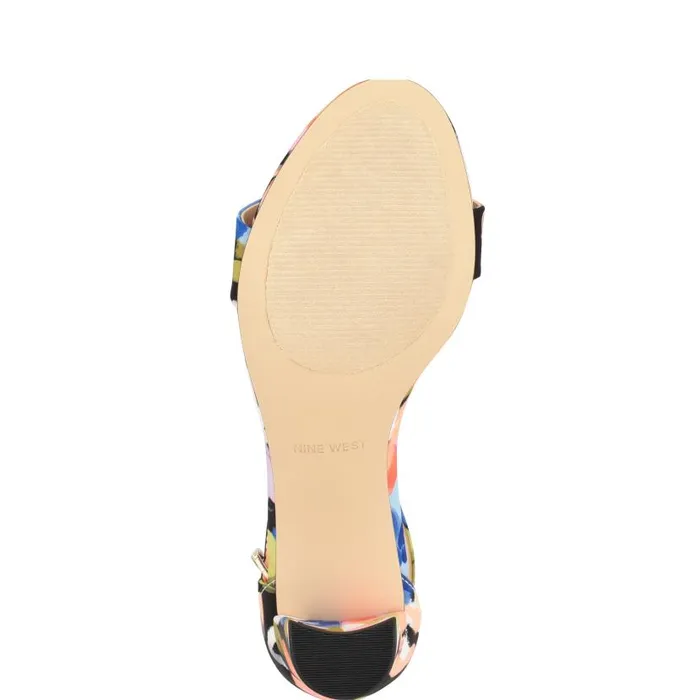 Pruce Ankle Strap Block Heel Sandals Black Floral Women Nine West Sandals