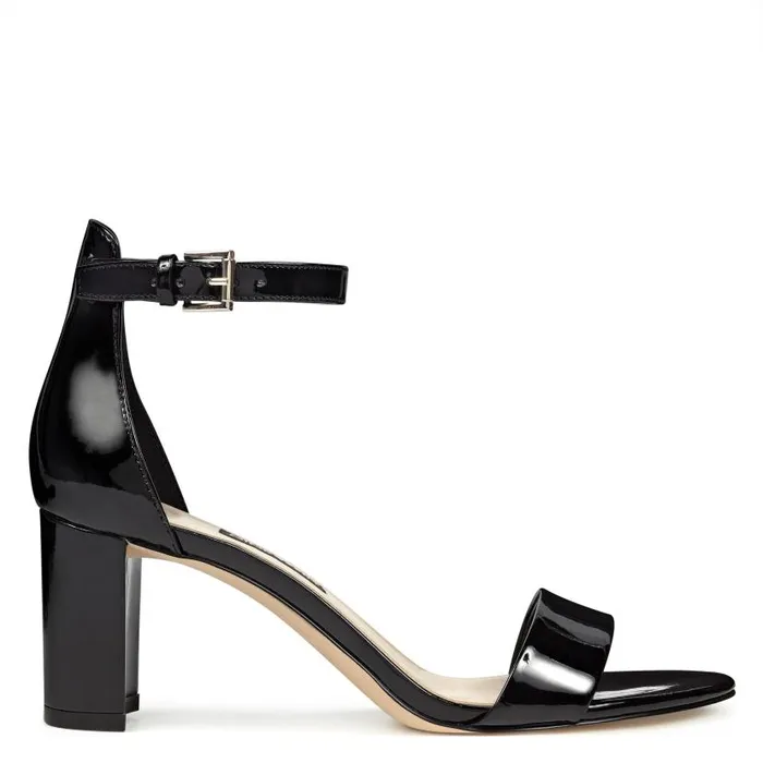 Pruce Ankle Strap Block Heel Sandals Black Patent Women Nine West Sandals