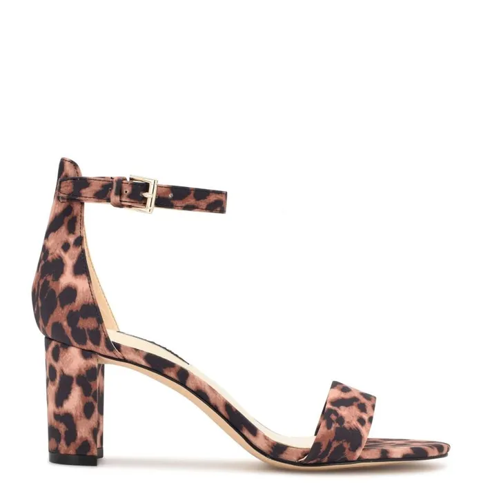 Pruce Ankle Strap Block Heel Sandals Tan Leopard Women Nine West Heels