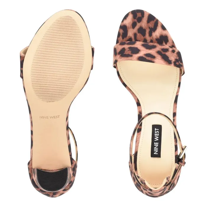 Pruce Ankle Strap Block Heel Sandals Tan Leopard Women Nine West Heels