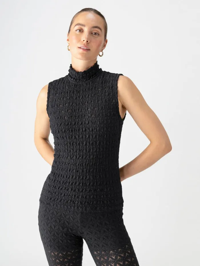 Pucker Up Lace Mock Neck Tank Black Women Sanctuary Clothing Tees and Tops