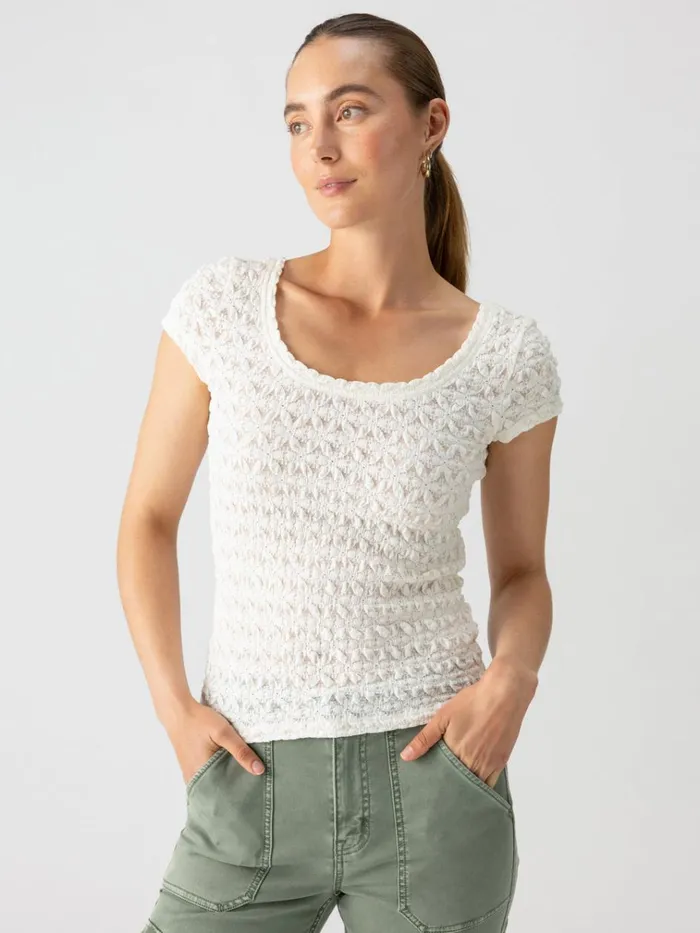 Pucker Up Lace Scoop Cap Tee Milk Women Sanctuary Clothing Tees and Tops