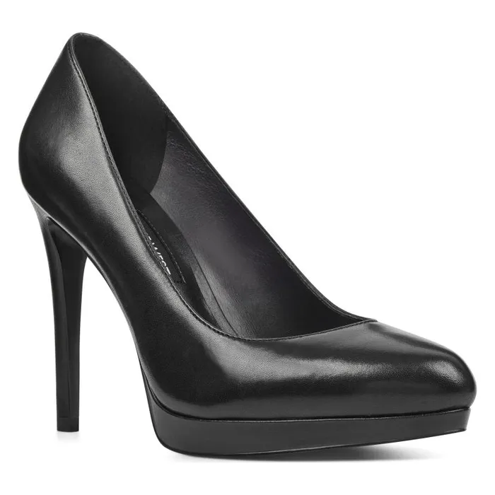 Quabree Platform Pumps Black Leather Women Nine West Heels