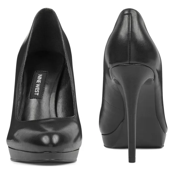 Quabree Platform Pumps Black Leather Women Nine West Heels