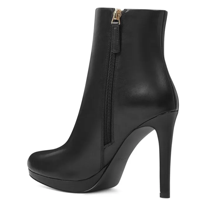 Quanette Platform Booties Black Leather Women Nine West Boots and Booties