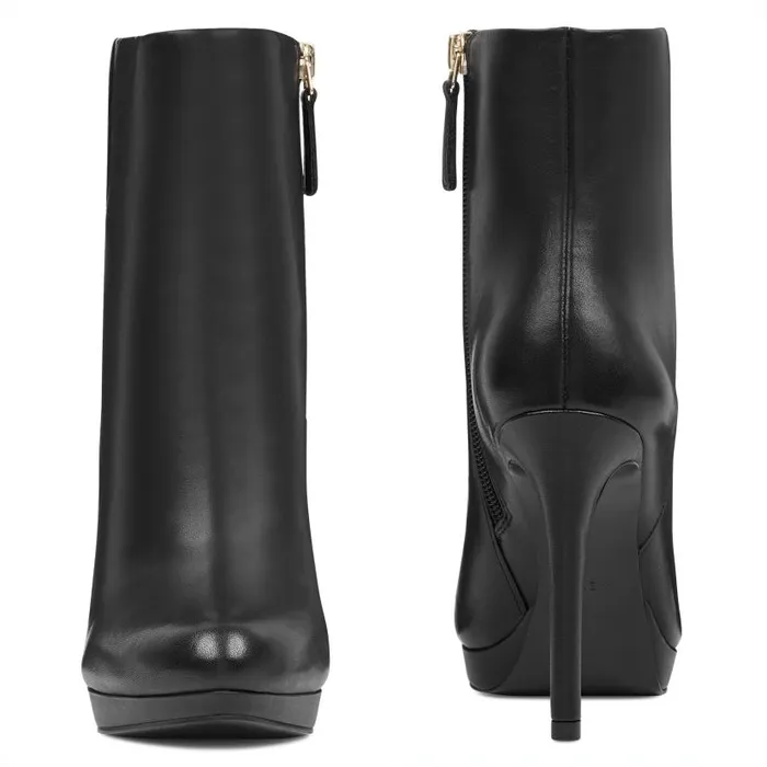 Quanette Platform Booties Black Leather Women Nine West Boots and Booties