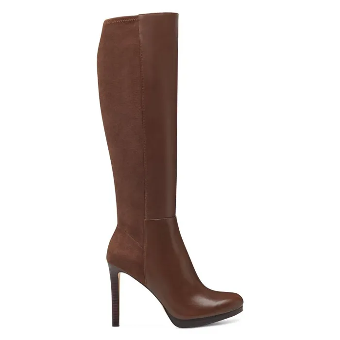 Quizme Wide Calf Platform Boots Brown Leathersuede Women Nine West Boots and Booties