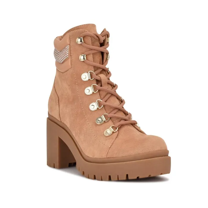 Qwork Lug Sole Booties Tan Suede Women Nine West Boots and Booties