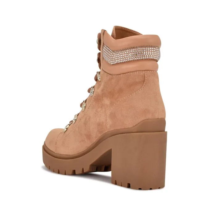 Qwork Lug Sole Booties Tan Suede Women Nine West Boots and Booties