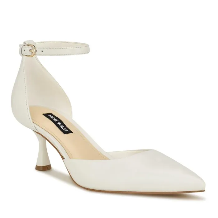 Racha Ankle Strap Pumps White Women Nine West Heels