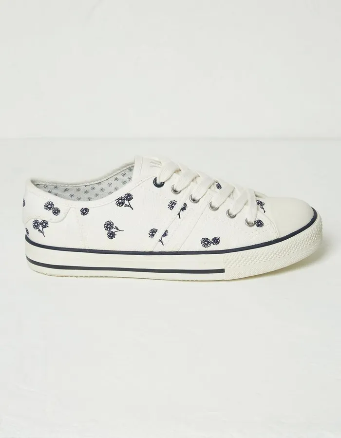 Raya Canvas Lace Up Trainers Ivory Women FatFace Trainers