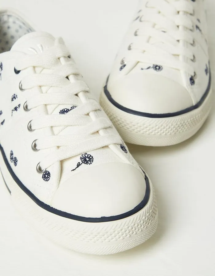 Raya Canvas Lace Up Trainers Ivory Women FatFace Trainers