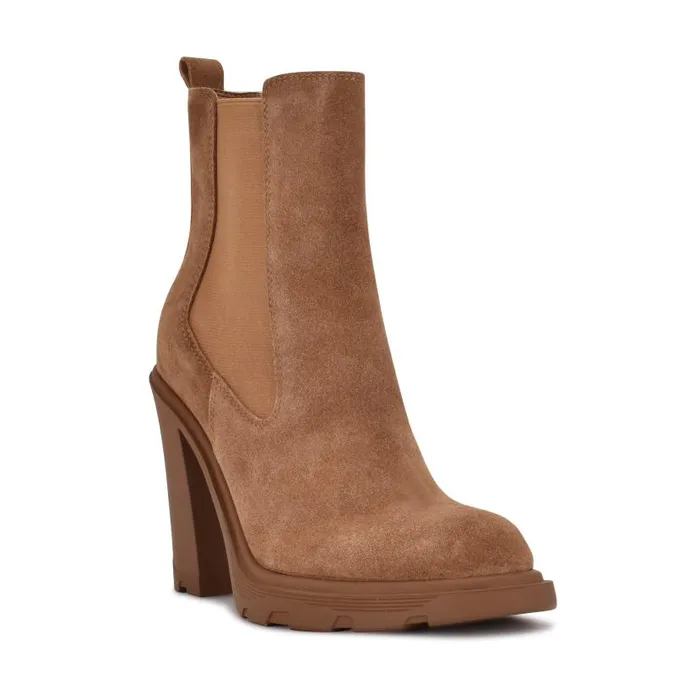 Ream Chelsea Heeled Booties Medium Natural Suede Women Nine West Boots and Booties