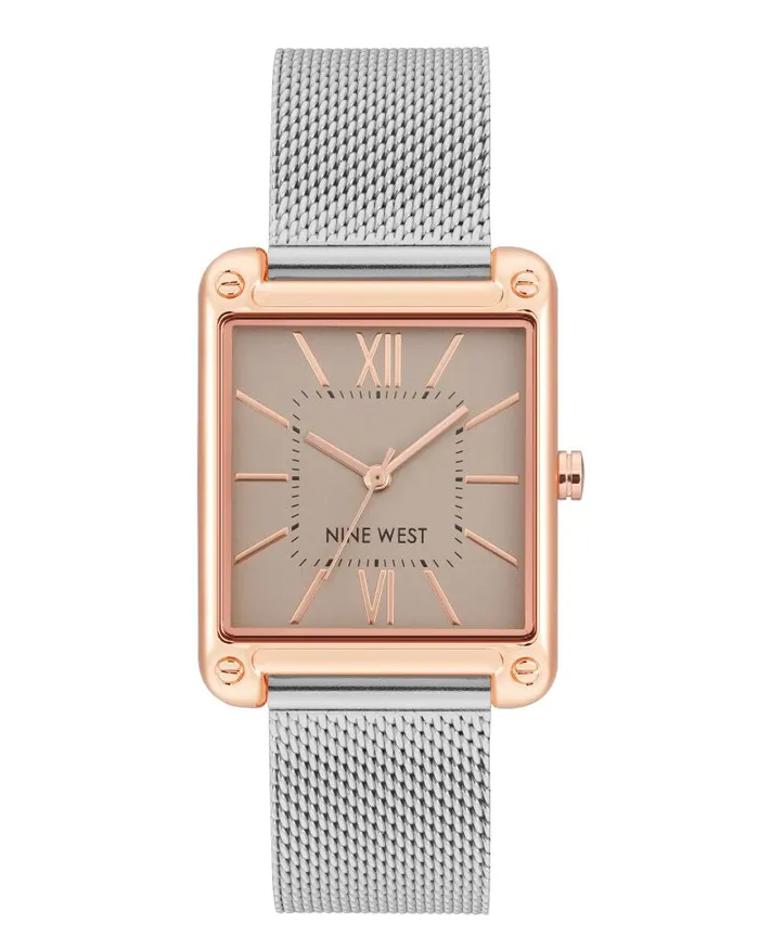 Rectangular Case Mesh Bracelet Watch Silvertone WomenMen Nine West Watches