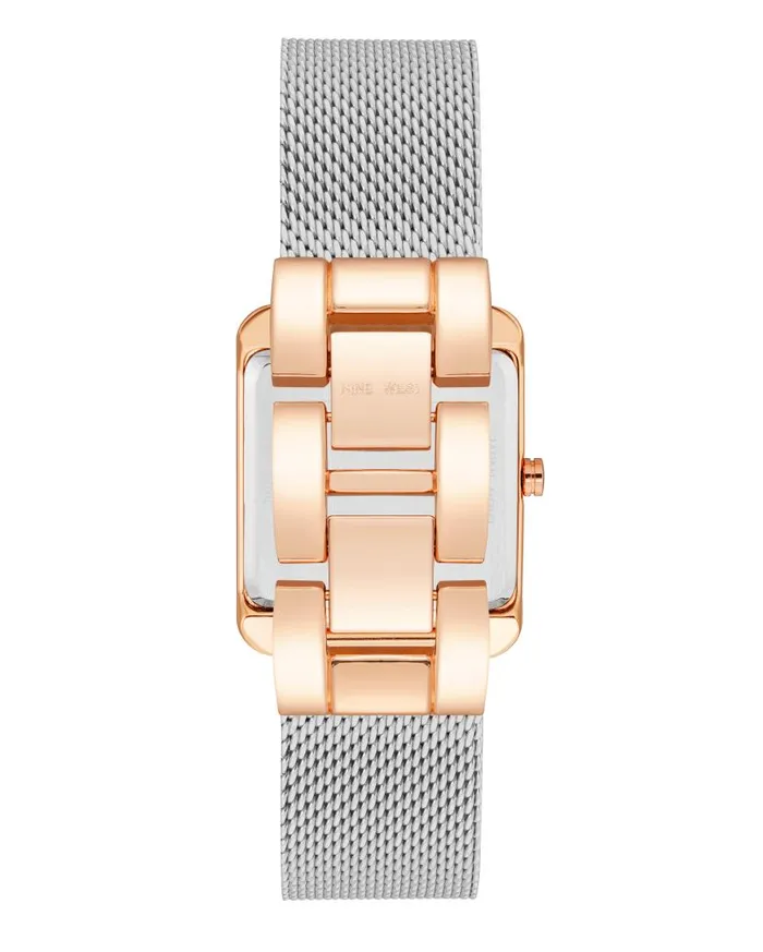 Rectangular Case Mesh Bracelet Watch Silvertone WomenMen Nine West Watches