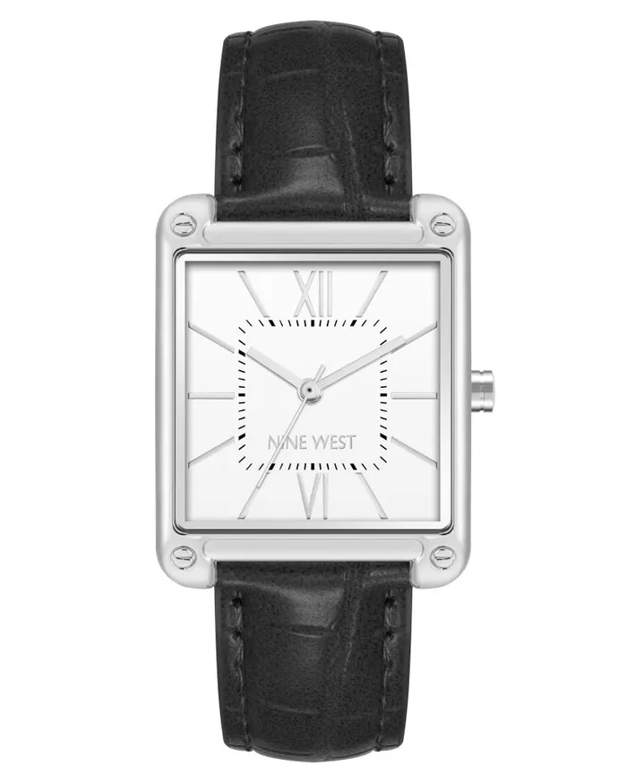 Rectangular Case Strap Watch Blacksilver WomenMen Nine West Watches