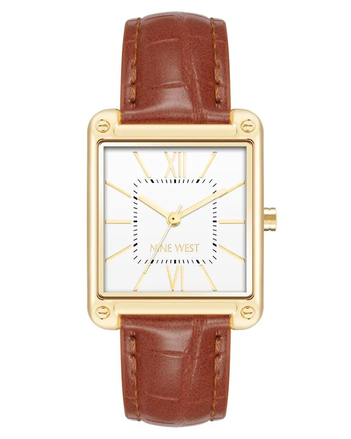 Rectangular Case Strap Watch Browngold WomenMen Nine West Watches