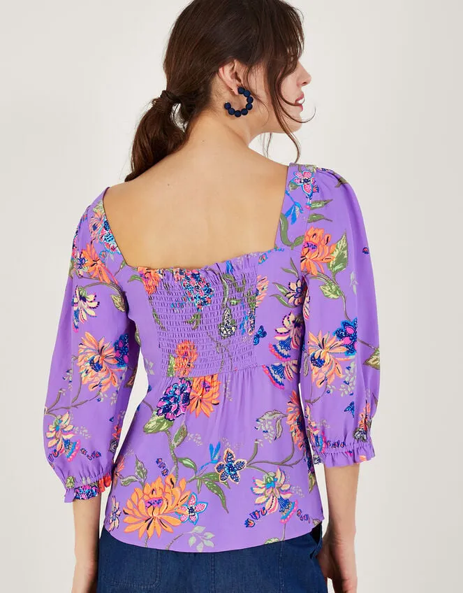 Regina Print Puff Sleeve Top Purple Women Monsoon Tops and Blouses