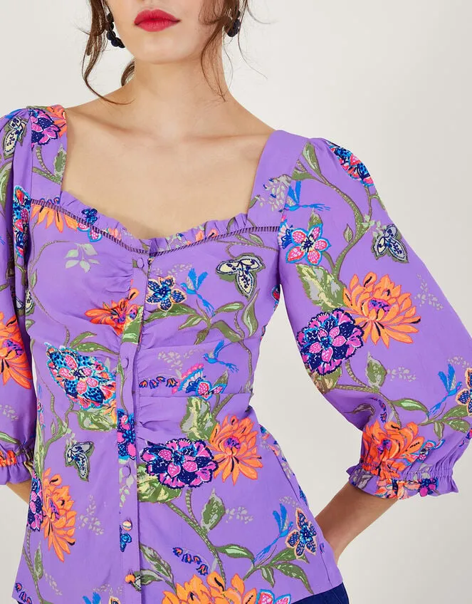 Regina Print Puff Sleeve Top Purple Women Monsoon Tops and Blouses
