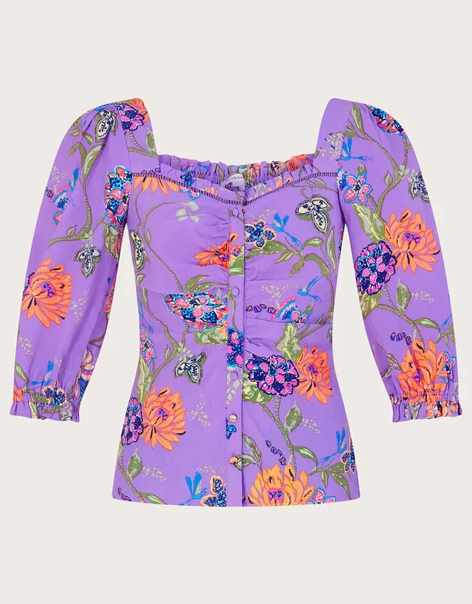 Regina Print Puff Sleeve Top Purple Women Monsoon Tops and Blouses
