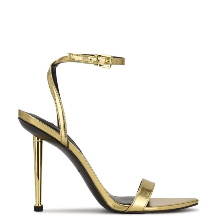 Reina Ankle Strap Sandals Gold Women Nine West Heels