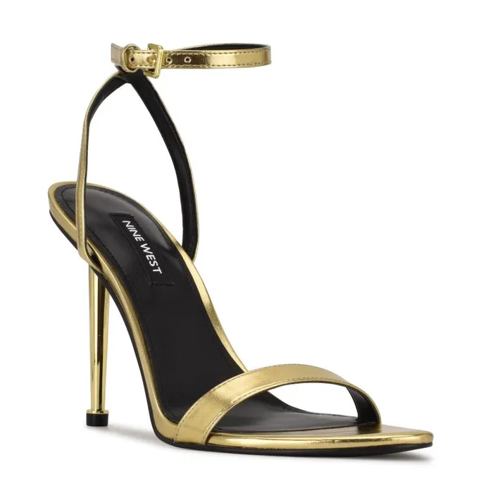Reina Ankle Strap Sandals Gold Women Nine West Heels