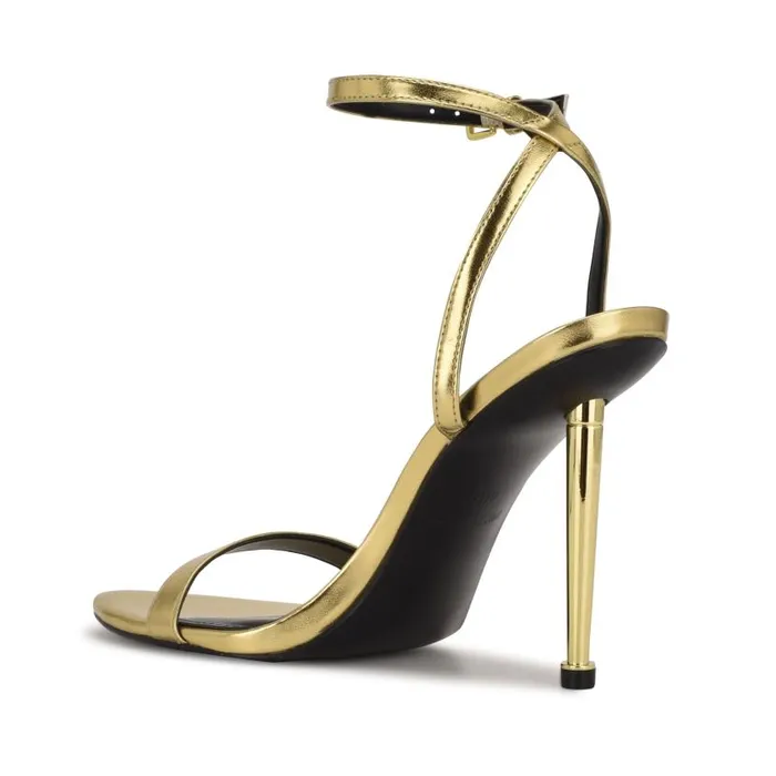 Reina Ankle Strap Sandals Gold Women Nine West Heels