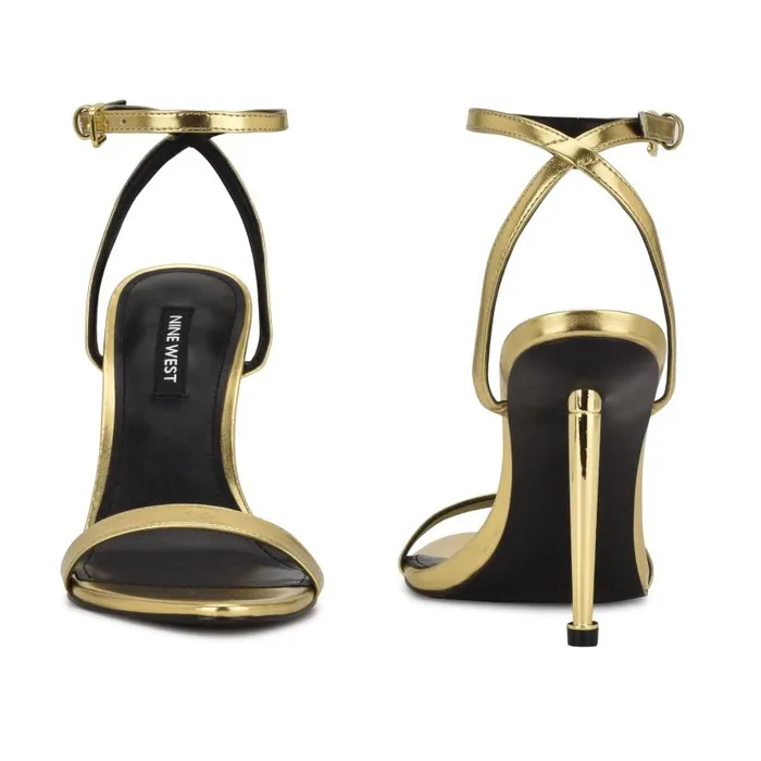 Reina Ankle Strap Sandals Gold Women Nine West Heels