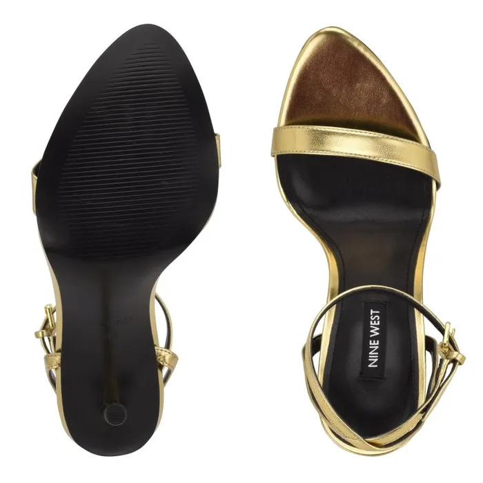 Reina Ankle Strap Sandals Gold Women Nine West Heels