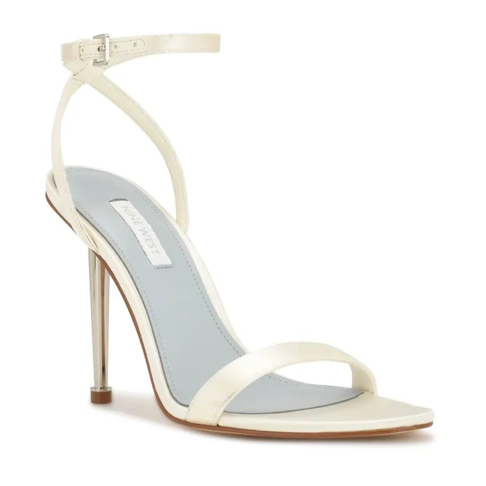 Reina Ankle Strap Sandals Ivory Satin Women Nine West Sandals