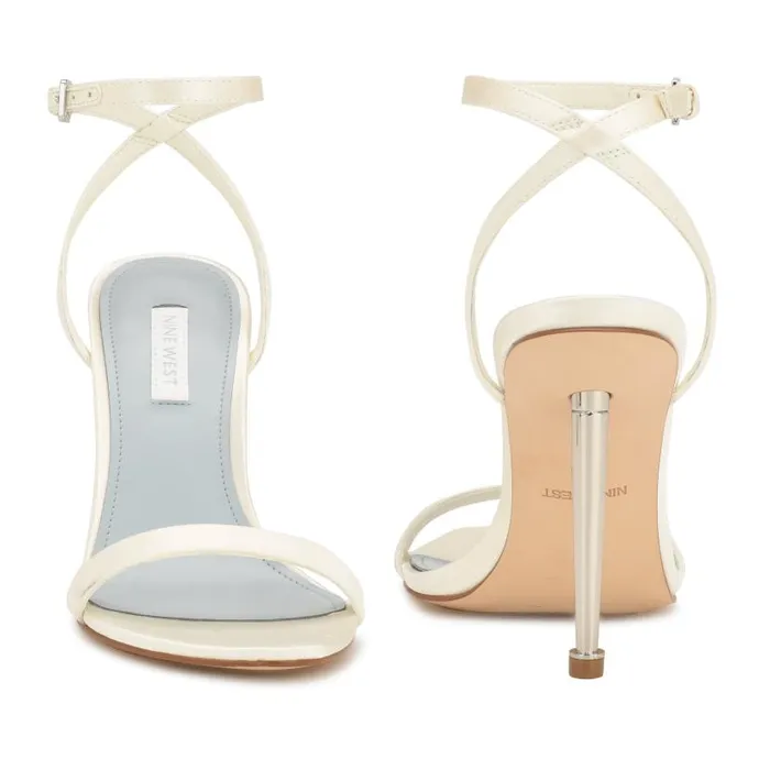 Reina Ankle Strap Sandals Ivory Satin Women Nine West Sandals