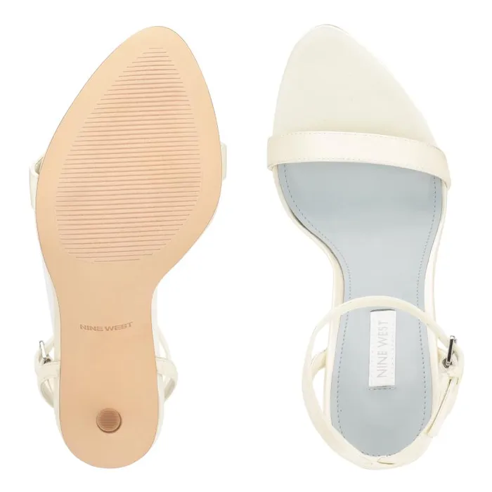 Reina Ankle Strap Sandals Ivory Satin Women Nine West Sandals