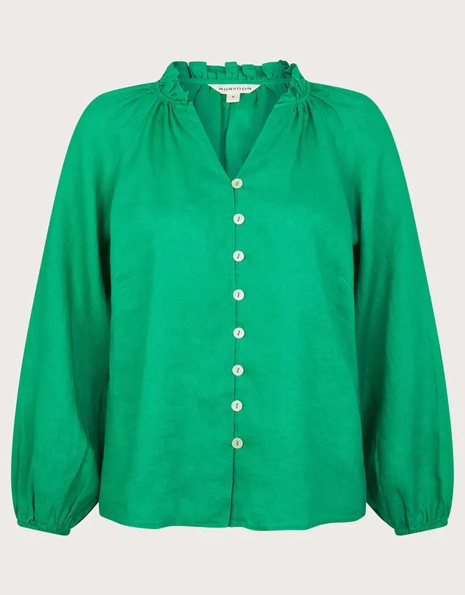 Reine Frill Linen Blouse Green Women Monsoon Tops and Blouses