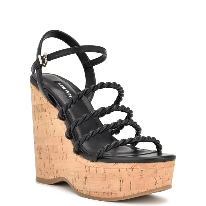 Renest Ankle Strap Wedge Sandals Black Women Nine West Sandals