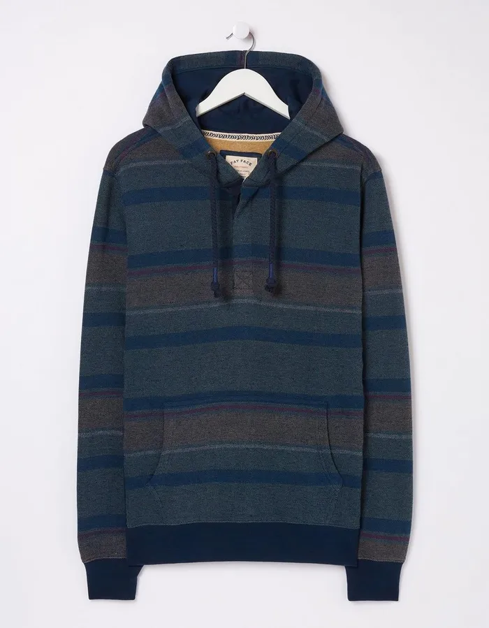 Reverse Stripe Hoodie Blue Men FatFace Sweatshirts and Hoodies