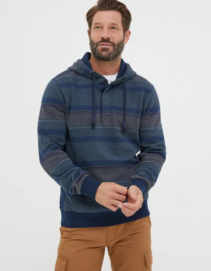 Reverse Stripe Hoodie Blue Men FatFace Sweatshirts and Hoodies