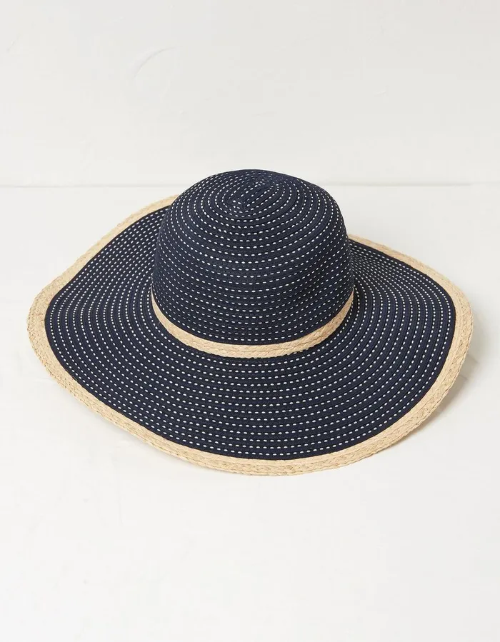 Ribbon Floppy Sun Hat Navy Women FatFace Hats