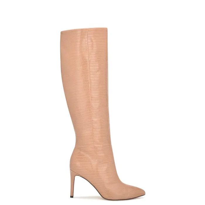 Richy Heeled Boots Natural Lizard Print Women Nine West Boots and Booties