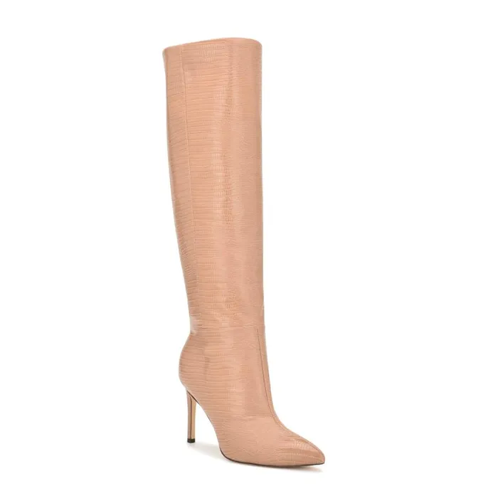 Richy Heeled Boots Natural Lizard Print Women Nine West Boots and Booties