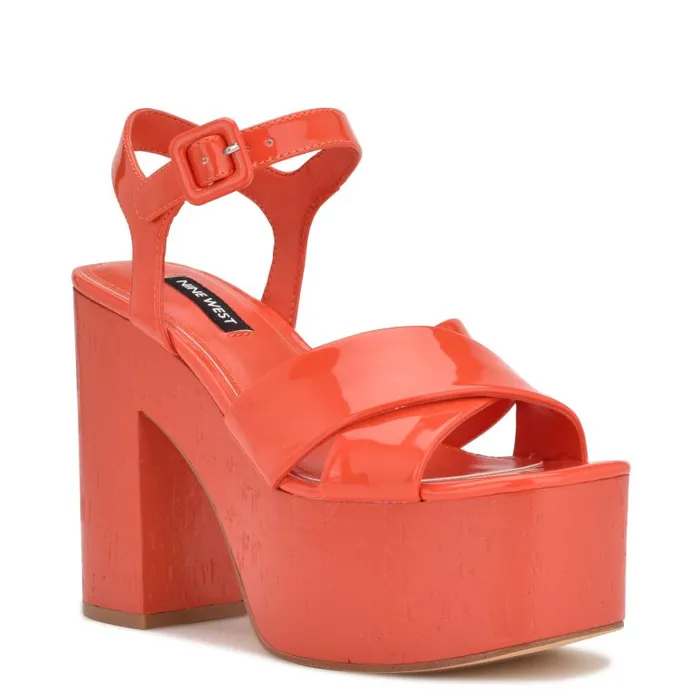 Rilay Platform Sandals Orange Patent Women Nine West Sandals