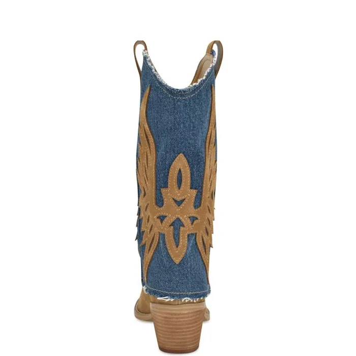 Ringer Detailed Western Boots Denimnatural Suede Women Nine West Boots and Booties